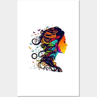 Colorful Silhouette of Woman with Feathers Posters and Art